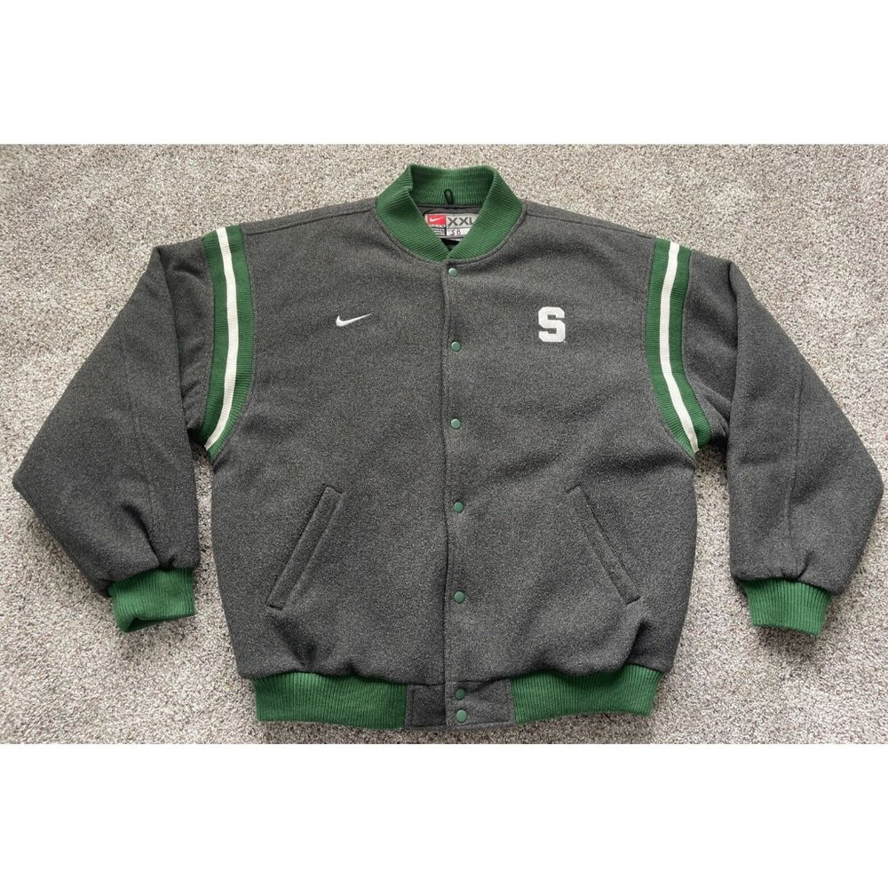 Vintage 90s 2XL XXL Nike Michigan State Spartans Snap Up Letterman Style Jacket